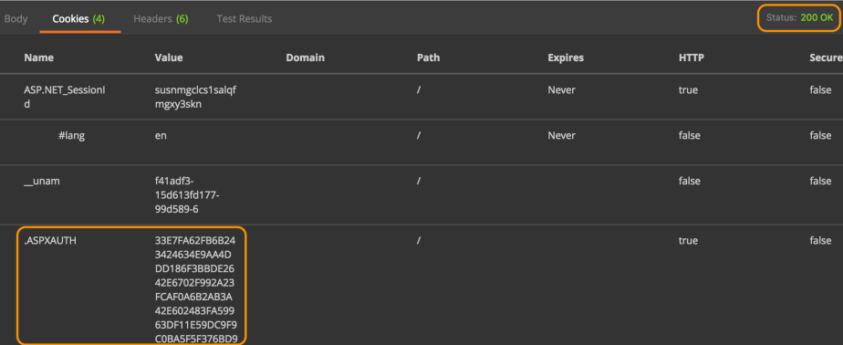 Sitecore Postman Authentication Cookie Response