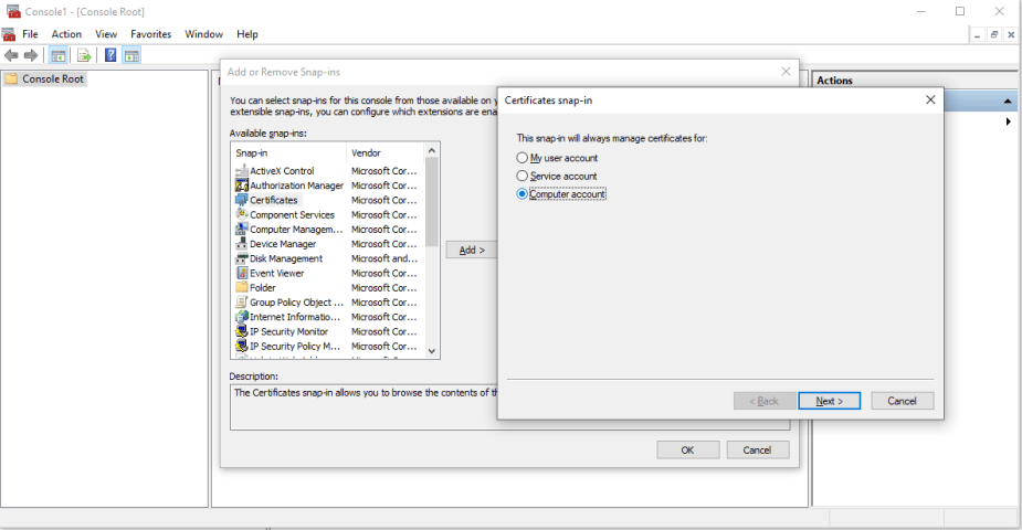 screenshot20-20sitecore20certificates20-20add20certificates20snap-in